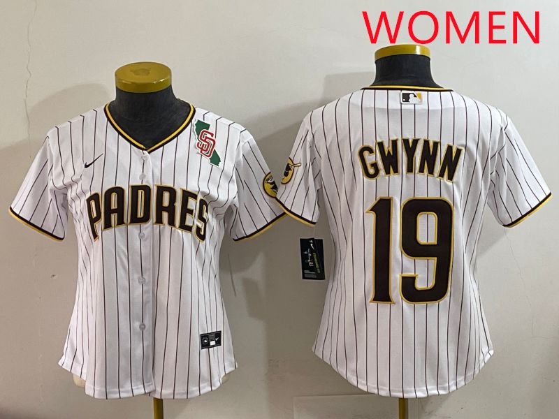 Women San Diego Padres #19 Gwynn White Stripe Game 2025 Nike MLB Jersey style 2
